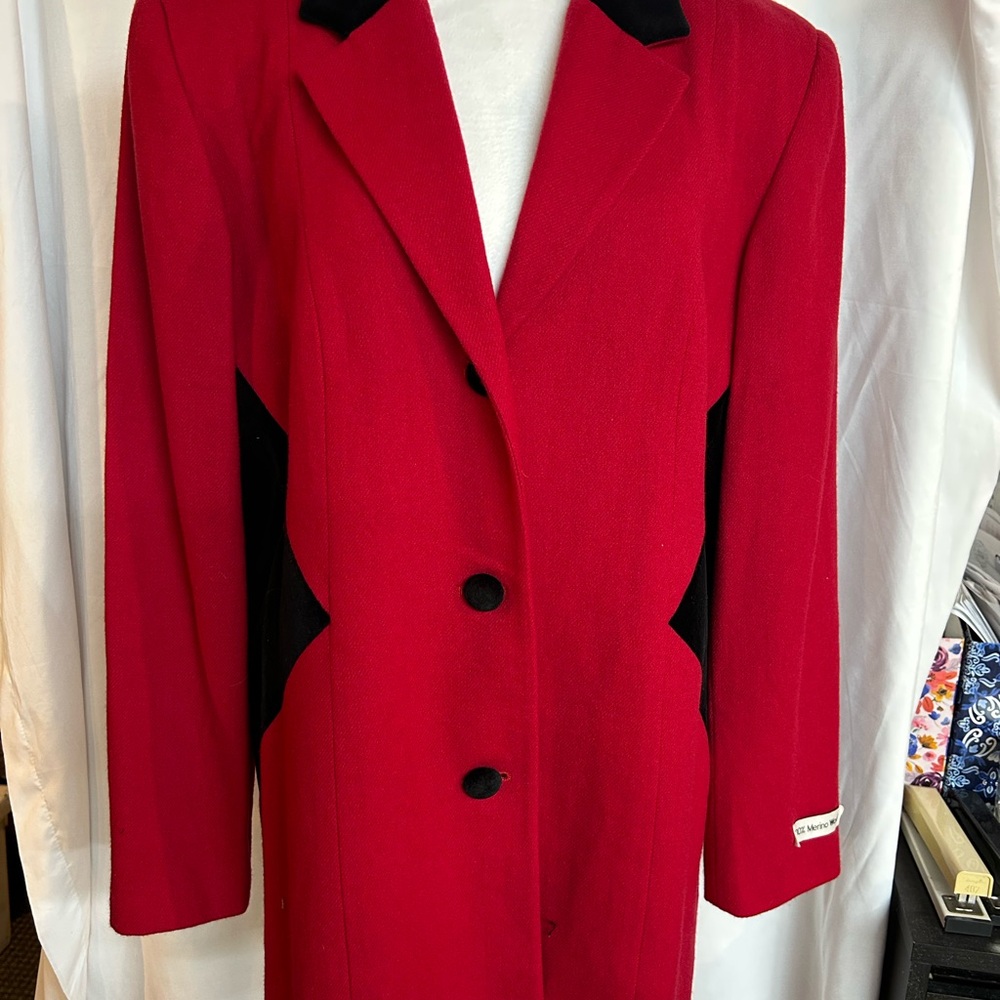 Wool Red and Black Tailored Blazer/Jacket with Velvet Collar